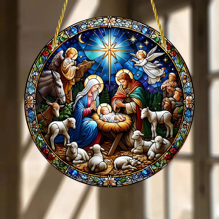 Christianartworkshop Cathedral Style Sapphire Night Nativity Scene Hanging Ornaments - image 2