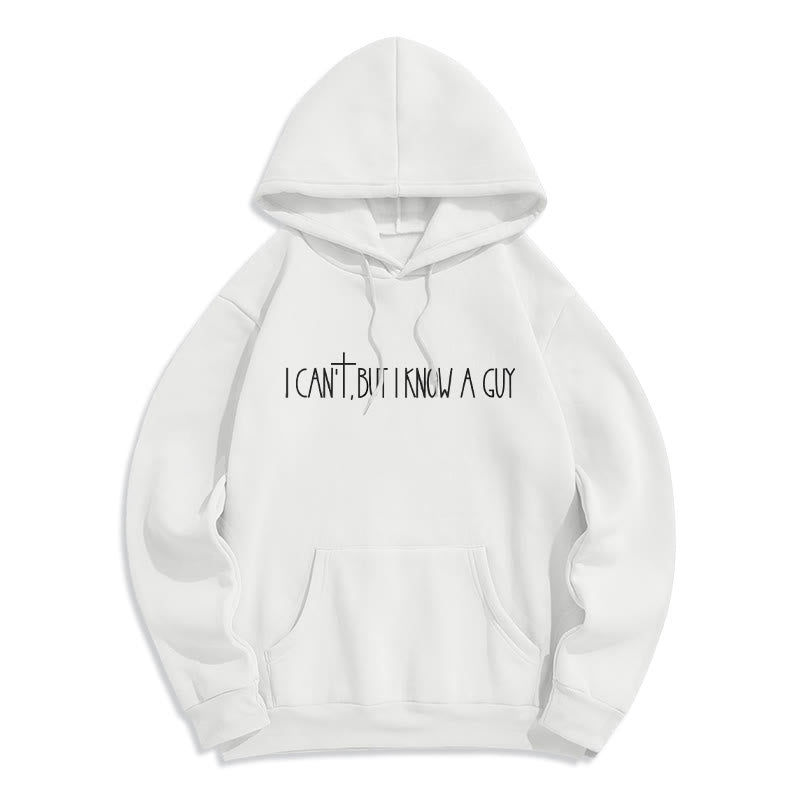 Christianartworkshop I Can't, But I Know A Guy with Cross Fleece Lined Polyester Hoodie - White - 2XL - image 2