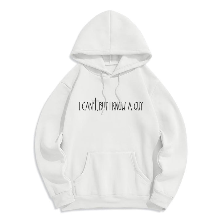 Christianartworkshop I Can't, But I Know A Guy with Cross Fleece Lined Polyester Hoodie - White - 2XL - image 2