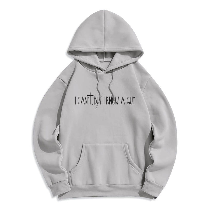 Christianartworkshop I Can't, But I Know A Guy with Cross Fleece Lined Polyester Hoodie - Grey - 2XL - image 0