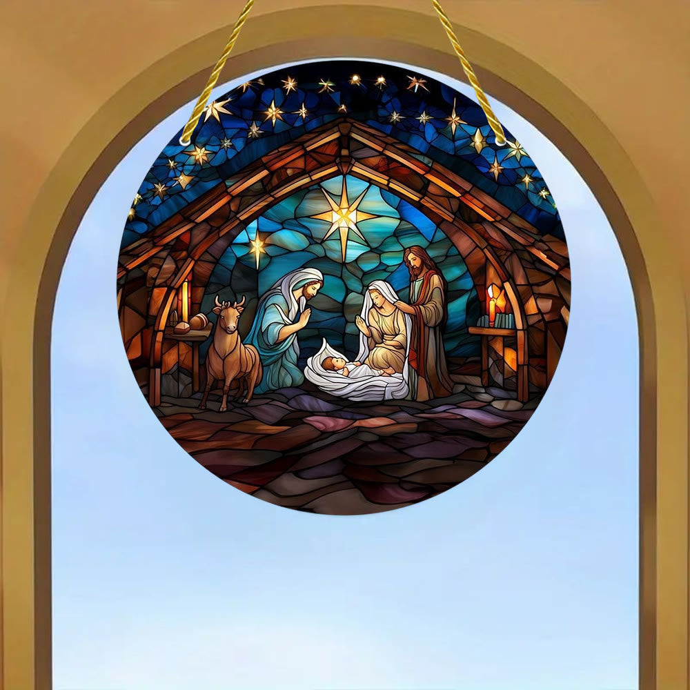 Christianartworkshop 7 Aesthetic Styles Cathedral Midnight Blue Nativity Hanging Ornaments - G - 7.87''/20cm - image 6