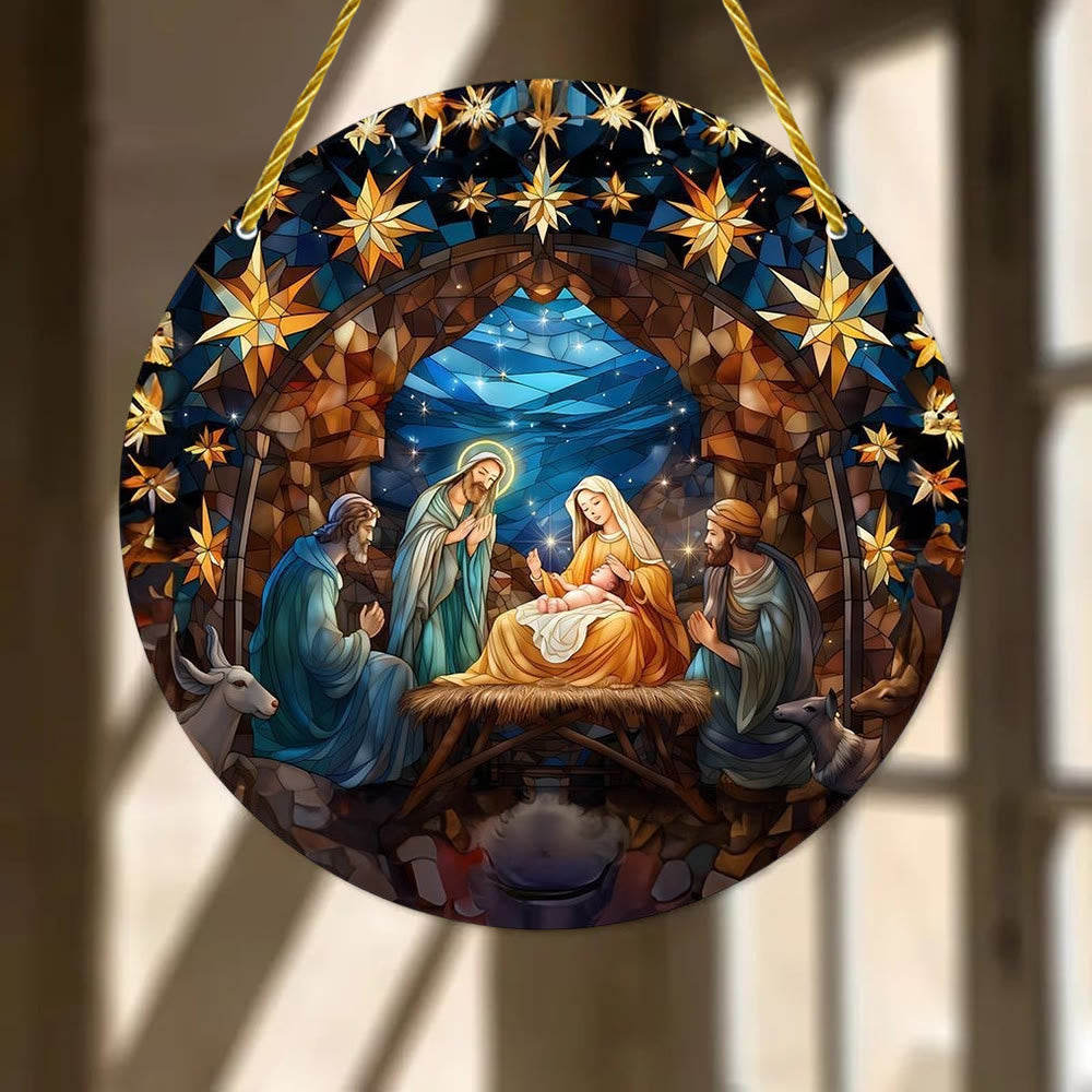 Christianartworkshop 7 Aesthetic Styles Cathedral Midnight Blue Nativity Hanging Ornaments - D - 7.87''/20cm - image 3