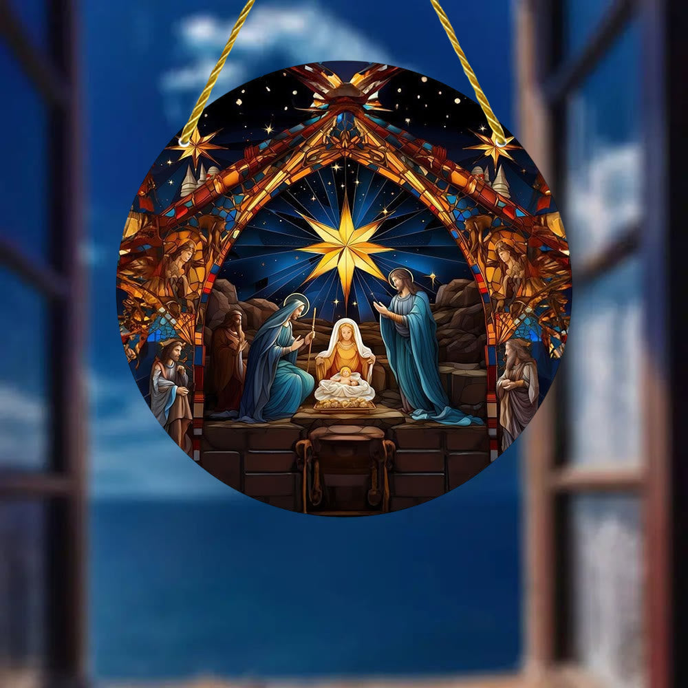 Christianartworkshop 7 Aesthetic Styles Cathedral Midnight Blue Nativity Hanging Ornaments - A - 7.87''/20cm - image 0
