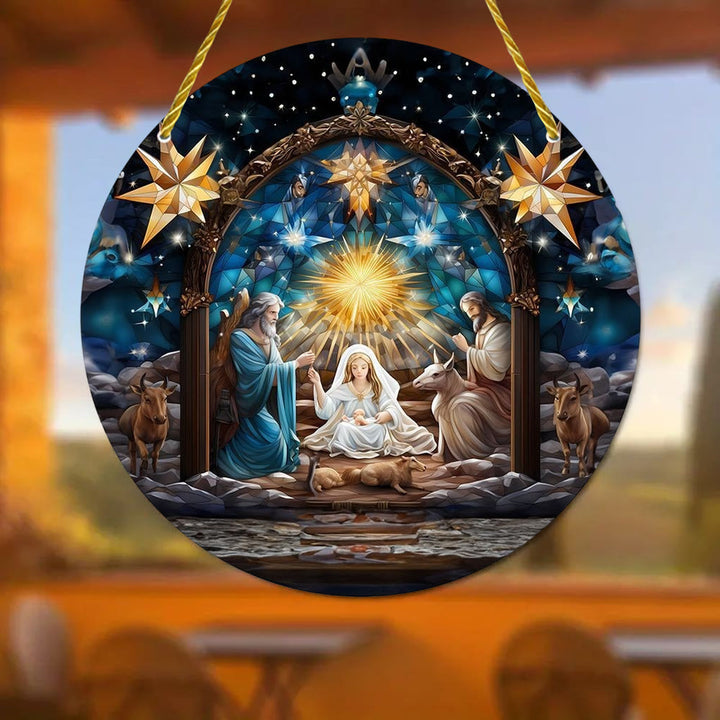 Christianartworkshop 7 Aesthetic Styles Cathedral Midnight Blue Nativity Hanging Ornaments - C - 7.87''/20cm - image 2