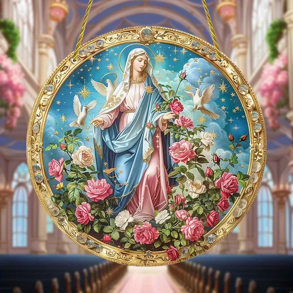 Christianartworkshop Mystical Rose Blessed Mother Garden Scene Hanging Ornaments - image 1