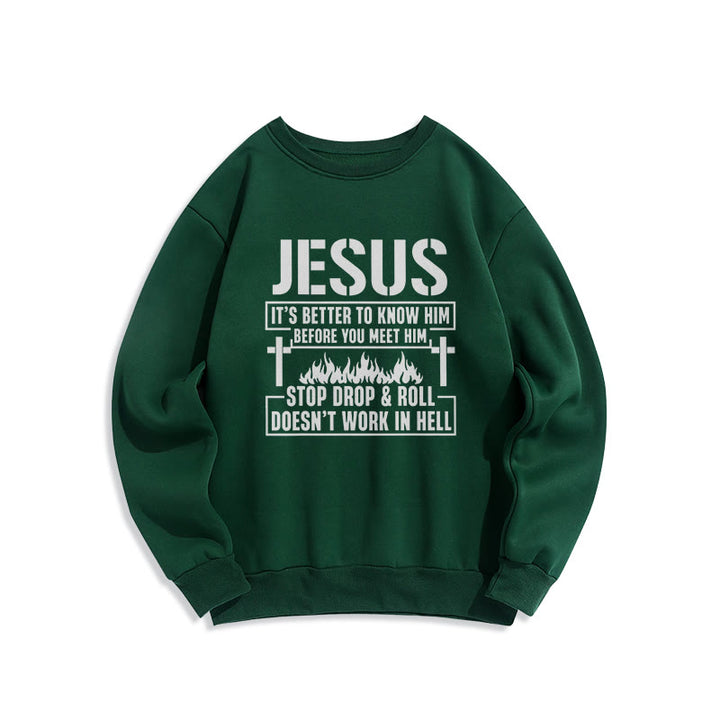 Christianartworkshop Jesus Cross & Flame Graphic with Faith Slogan Fleece Lined Polyester Sweatshirt - Green - 2XL - image 6