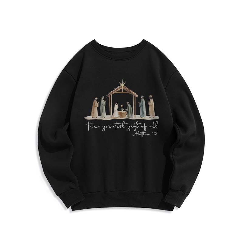 Christianartworkshop Cozy Nativity Scene Greatest Gift Scripture Fleece Lined Polyester Sweatshirt - Black - 2XL - image 4