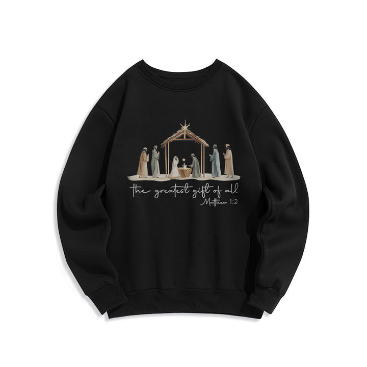 Christianartworkshop Cozy Nativity Scene Greatest Gift Scripture Fleece Lined Polyester Sweatshirt - Black - 2XL - image 4