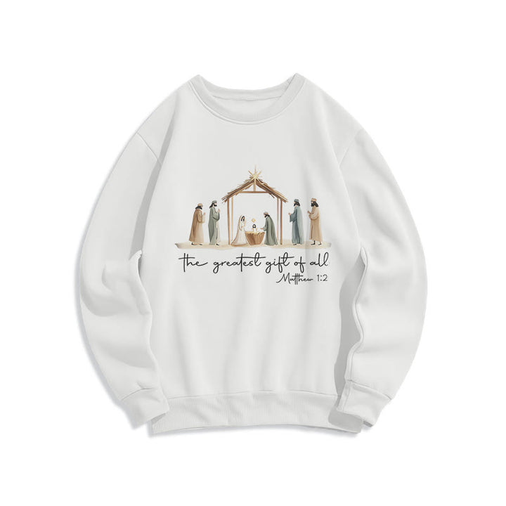 Christianartworkshop Cozy Nativity Scene Greatest Gift Scripture Fleece Lined Polyester Sweatshirt - White - 2XL - image 2