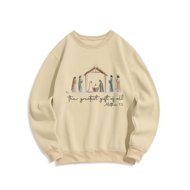 Christianartworkshop Cozy Nativity Scene Greatest Gift Scripture Fleece Lined Polyester Sweatshirt - Beige - 2XL - image 3