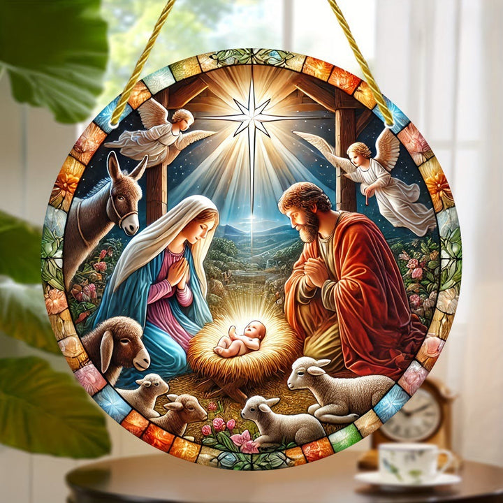 Christianartworkshop Stained-Glass Style Nativity Scenes & Radiant Christ Hanging Ornaments - B - 5.9''/15cm - image 2