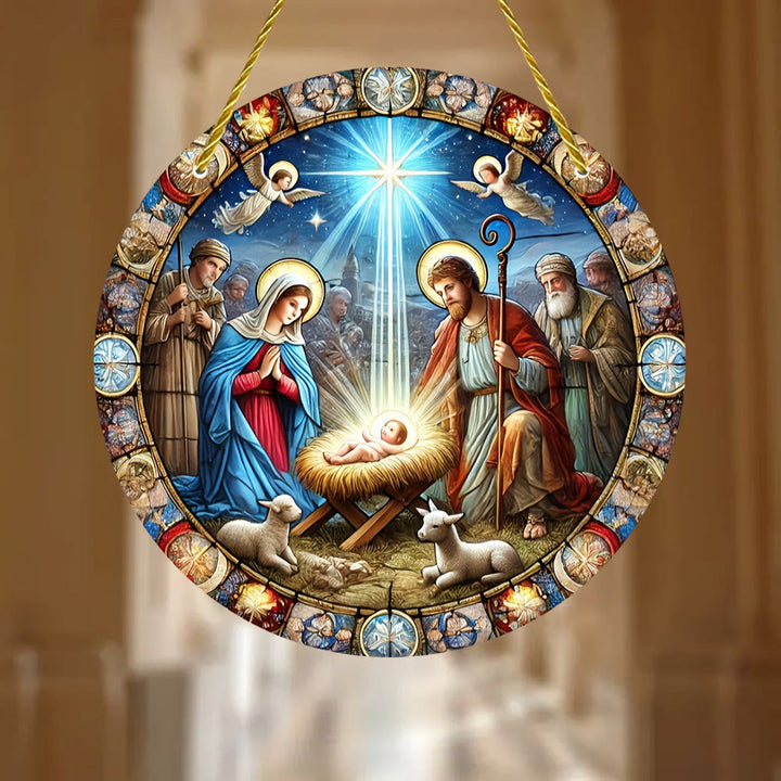 Christianartworkshop Stained-Glass Style Nativity Scenes & Radiant Christ Hanging Ornaments - image 1