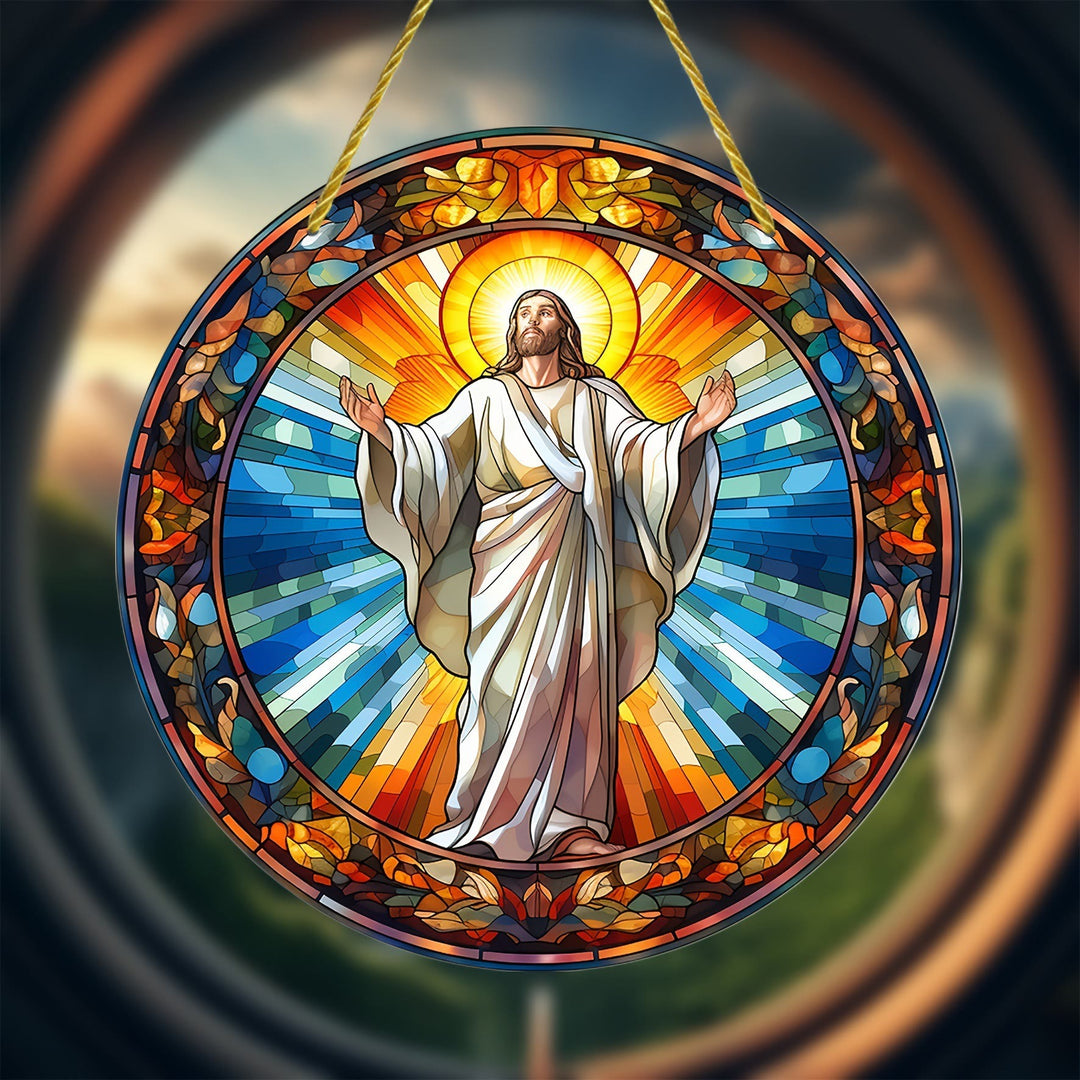 Christianartworkshop Stained-Glass Style Nativity Scenes & Radiant Christ Hanging Ornaments - C - 5.9''/15cm - image 4