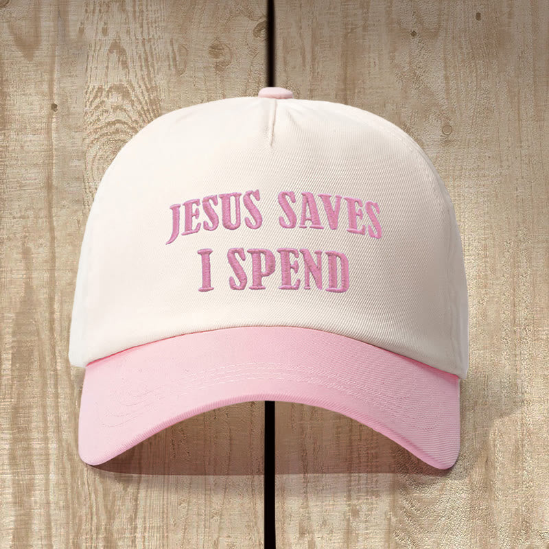 Christianartworkshop Jesus Saves I Spend Color - Blocked Hat: Faithful Humor for Everyday Wear - Beige with Pink - image 0