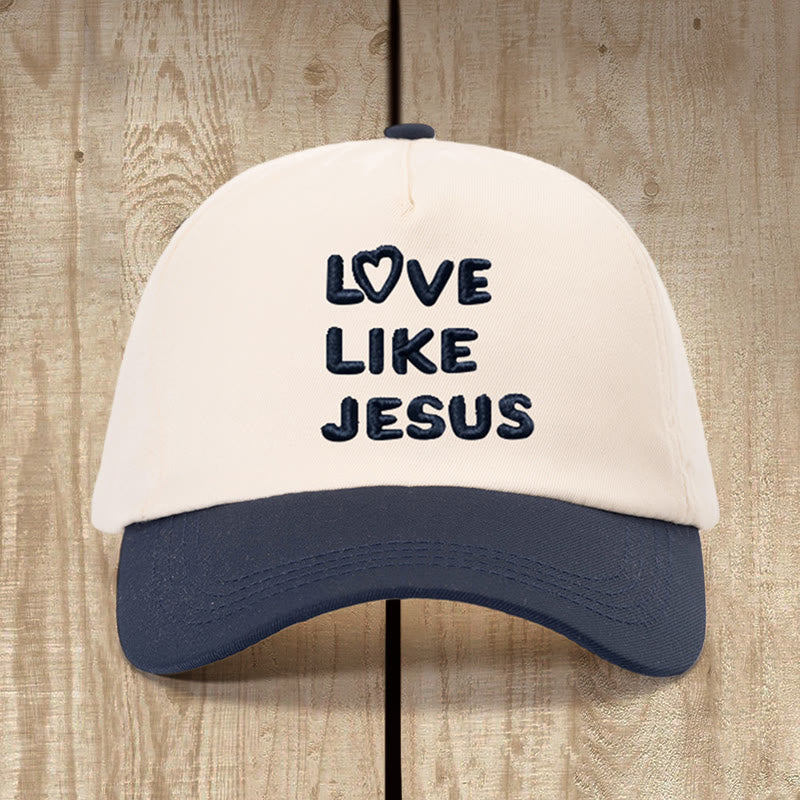 Christianartworkshop Love Like Jesus Warm-Hearted Hat: Faithful Love with Gentle Charm - Beige with Navy Blue - image 3