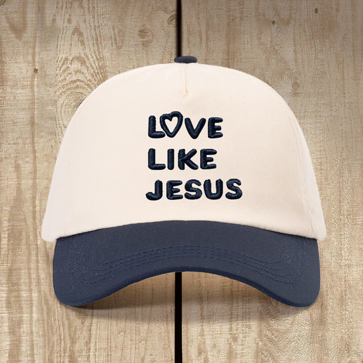 Christianartworkshop Love Like Jesus Warm-Hearted Hat: Faithful Love with Gentle Charm - Beige with Navy Blue - image 3