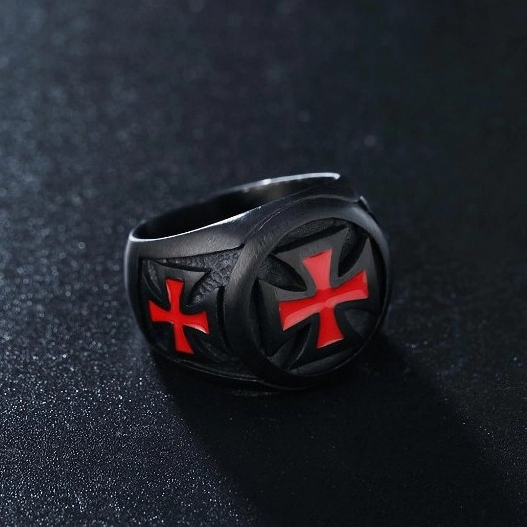 Christianartworkshop Black & Crimson Faith Armor Templar Cross Signet Ring  - UK Size Z+2（US 15） - image 0