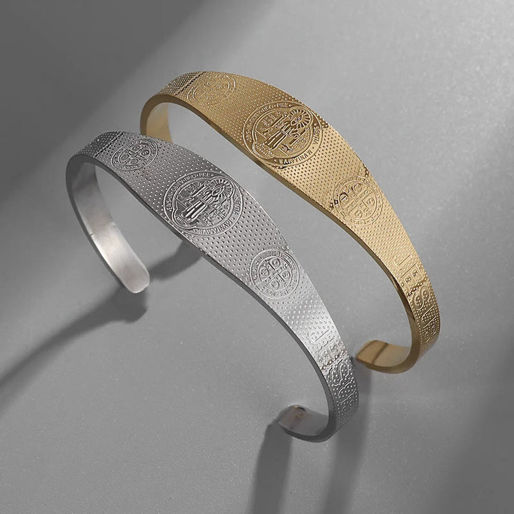Christianartworkshop Peace & Protection St. Benedict Cuff Bracelet in Golden & Silver - Golden - image 0