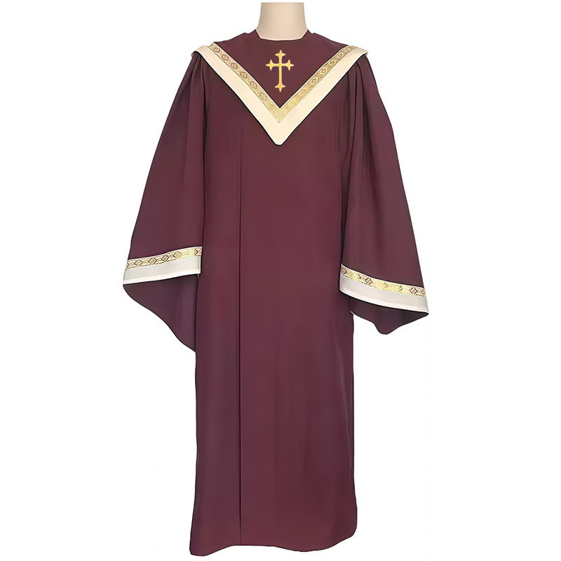Christianartworkshop Burgundy Clergy Robe with Golden Holy Spirit Detail & V-Collar Design - image 3
