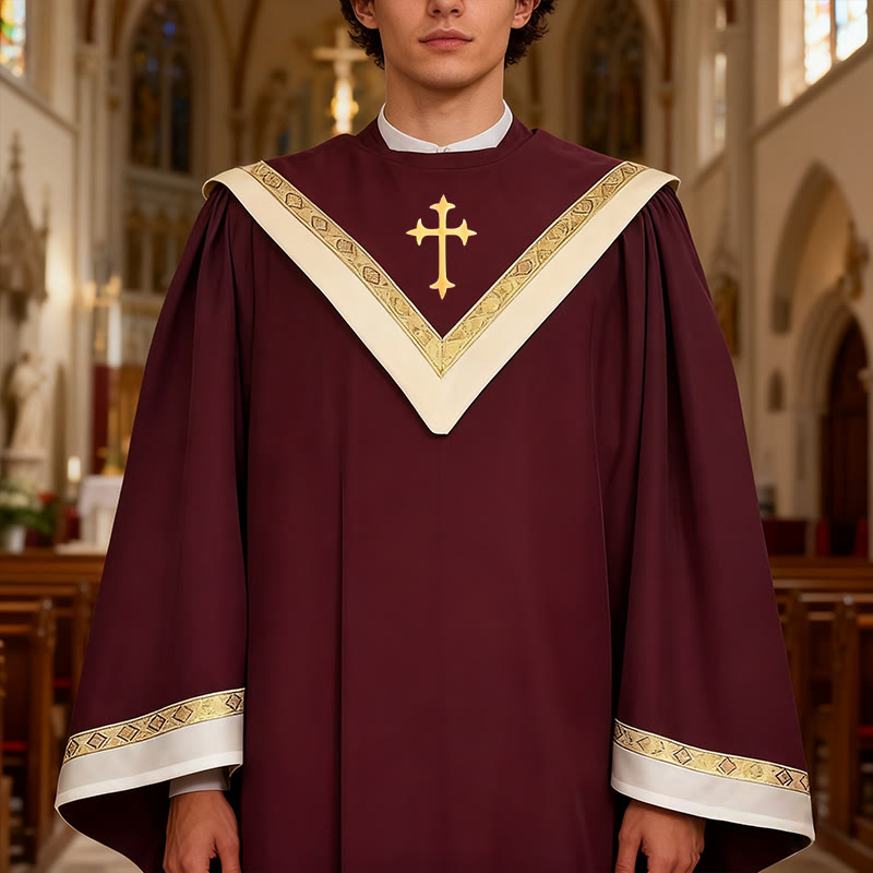 Christianartworkshop Burgundy Clergy Robe with Golden Holy Spirit Detail & V-Collar Design - Wine - 3XL - image 0