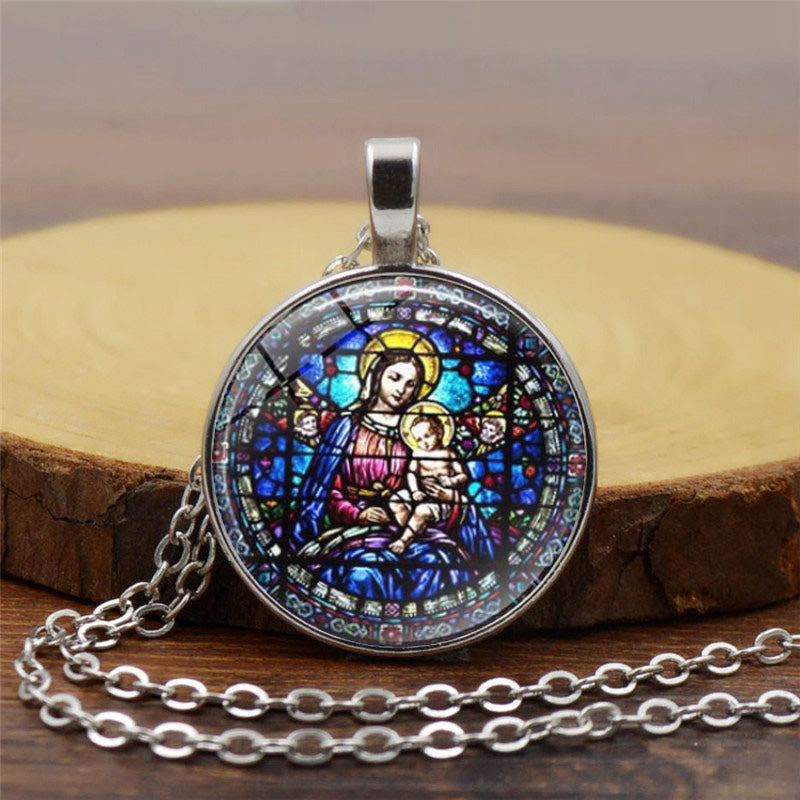 Christianartworkshop Choose Your Blessing Radiant Faith Necklace: Madonna with Child or Roses of Guadalupe  - Madonna & Child - Silver - image 1