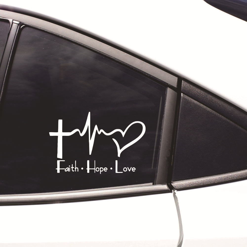Christianartworkshop Modern Scripture Motif Heartbeat of Faith Sticker Window Decal - White - image 0