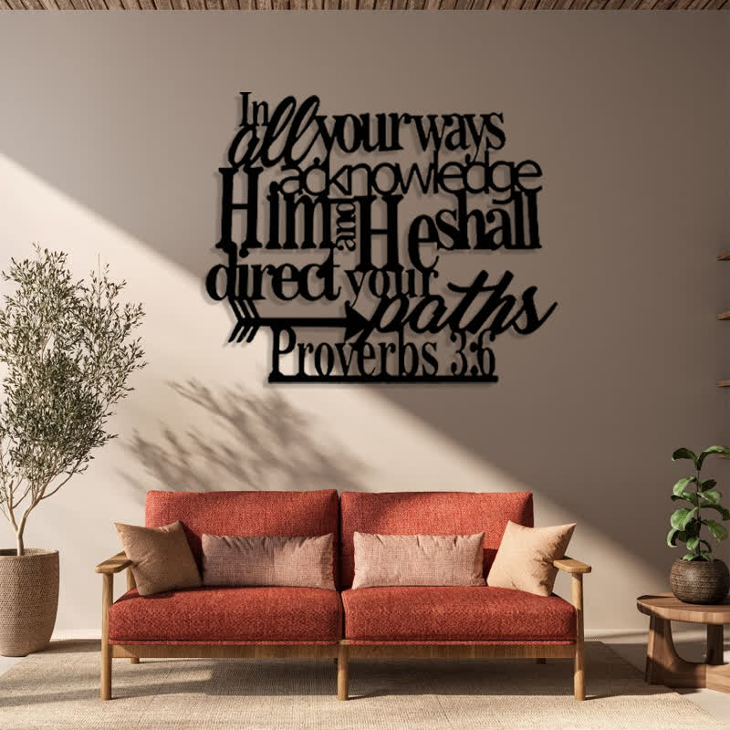 Christianartworkshop Proverbs 3:6 Black Metal Wall Sign with Arrow: Spiritual Direction - image 1