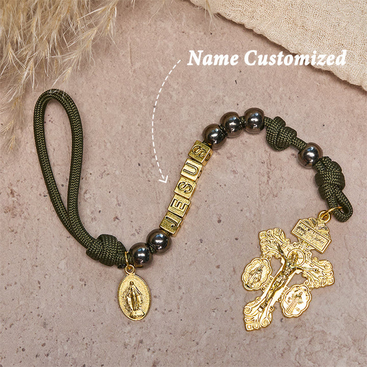 Christianartworkshop Hematite-Style Beads Compact Prayer Pocket Rosary with Crucifix & Personalized JESUS Letter - Name Customized(All in capitals) - image 4