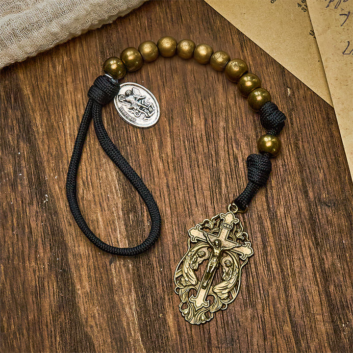 Christianartworkshop Minimal Black Rugged Pocket Rosary with St. Michael & Personalized JESUS Letter - No Letter - image 5