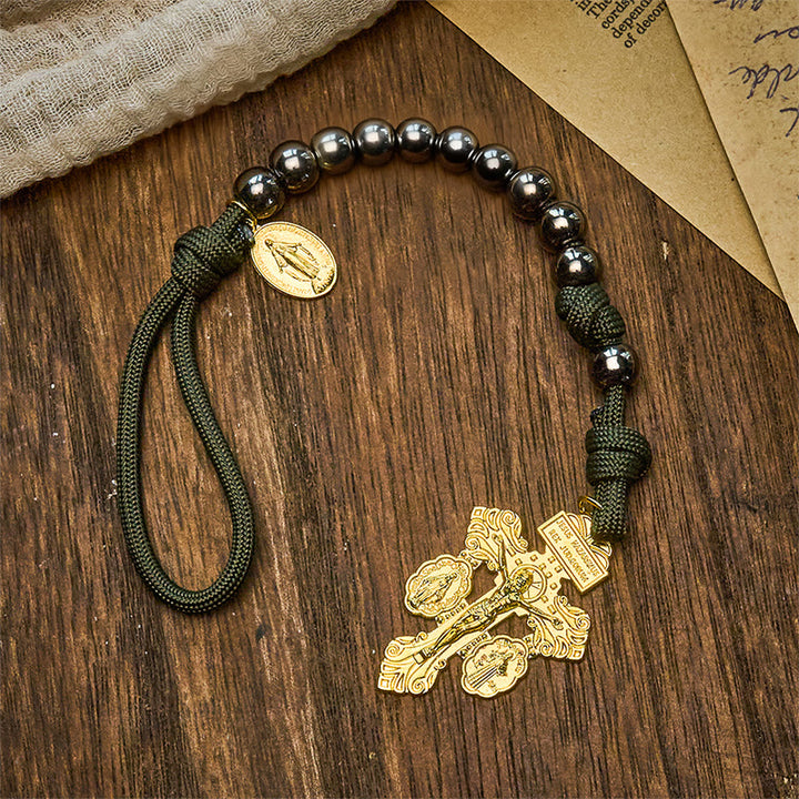 Christianartworkshop Hematite-Style Beads Compact Prayer Pocket Rosary with Crucifix & Personalized JESUS Letter - No Letter - image 5