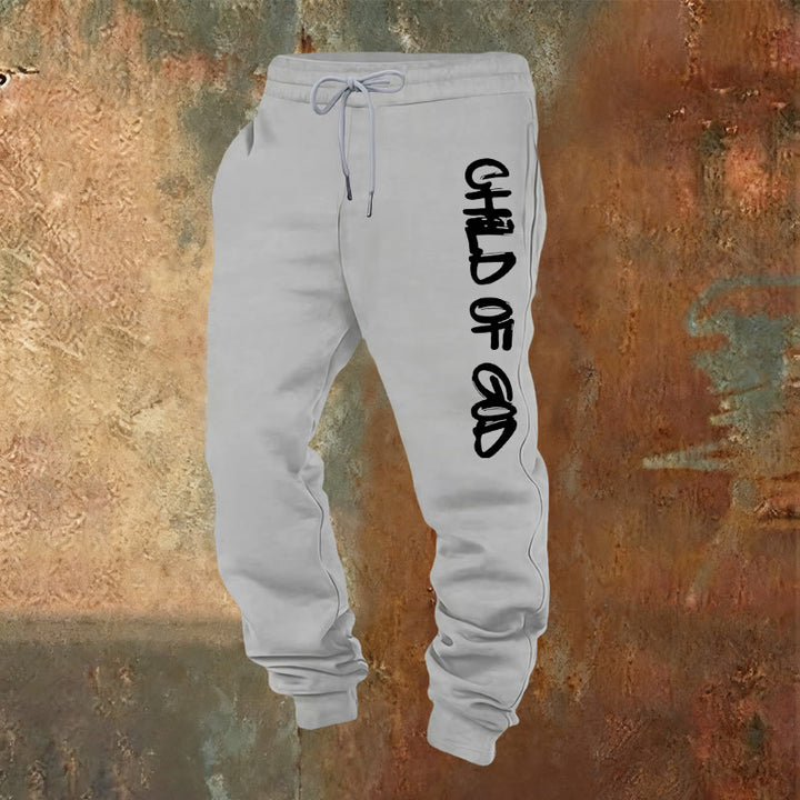 Christianartworkshop Faith-Inspired Child of God Quote Sweatpants with Bold Letter - Light Grey - 2XL - image 9