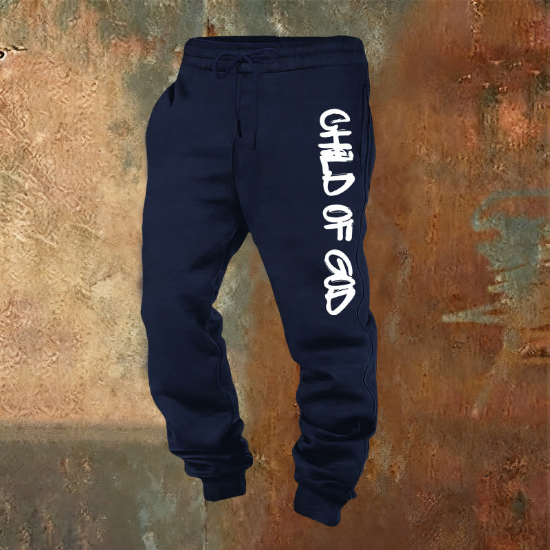 Christianartworkshop Faith-Inspired Child of God Quote Sweatpants with Bold Letter - Navy Blue - 2XL - image 5