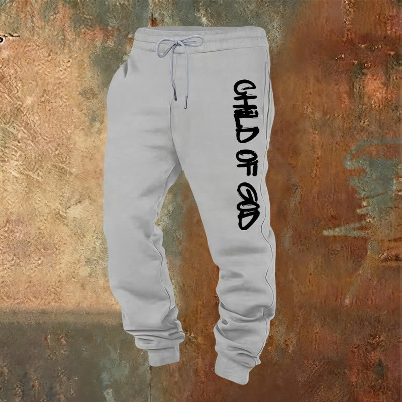 Christianartworkshop Faith-Inspired Child of God Quote Sweatpants with Bold Letter - Light Grey - 2XL - image 8