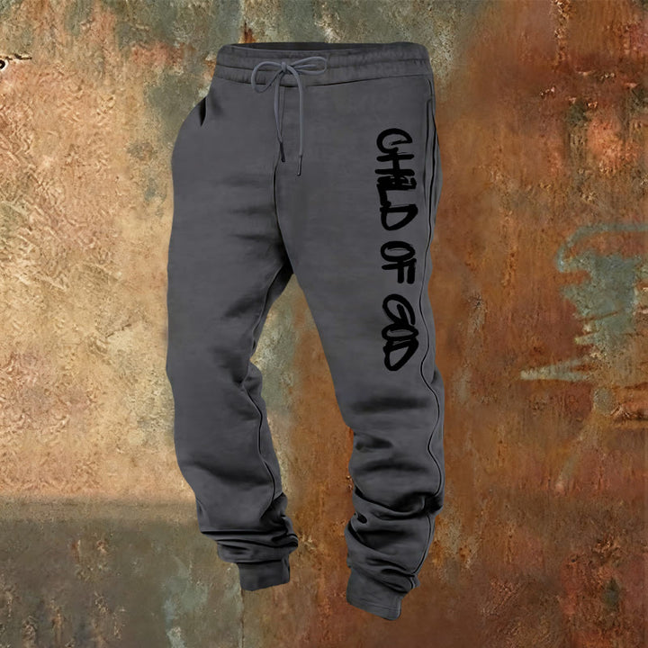 Christianartworkshop Faith-Inspired Child of God Quote Sweatpants with Bold Letter - Warm Grey - 2XL - image 13