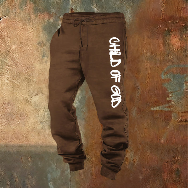 Christianartworkshop Faith-Inspired Child of God Quote Sweatpants with Bold Letter - Brown - 2XL - image 17