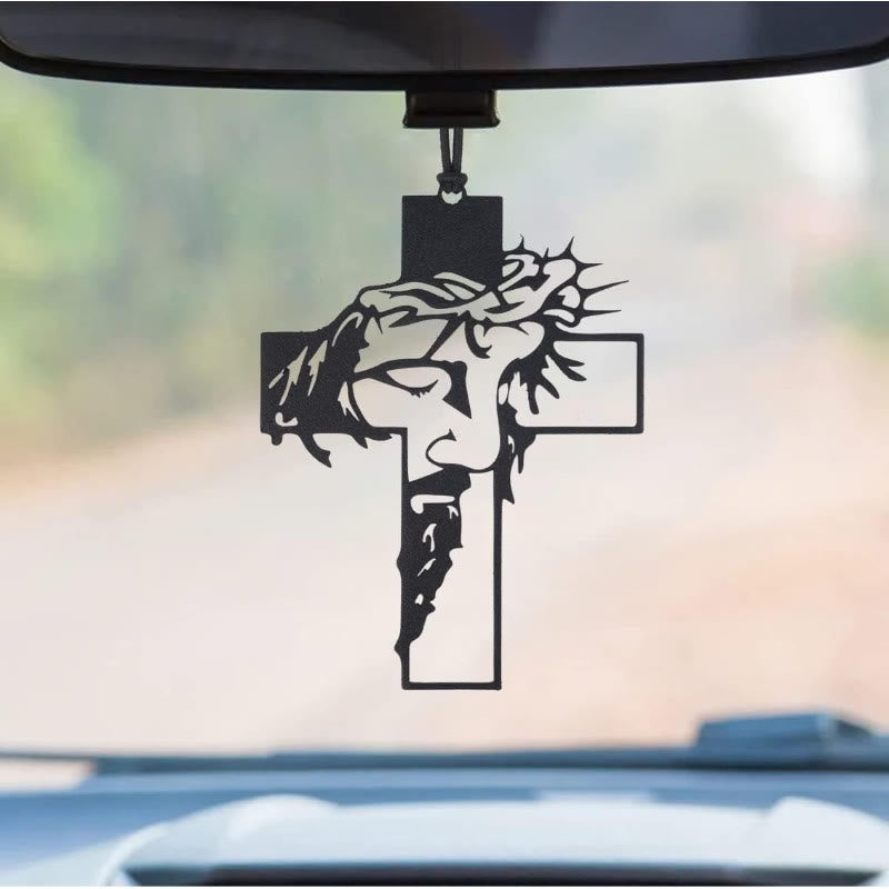 Christianartworkshop Journey Companion Jesus Crown of Thorns Cross Car Pendant - JESUS wirh Thorn - image 1