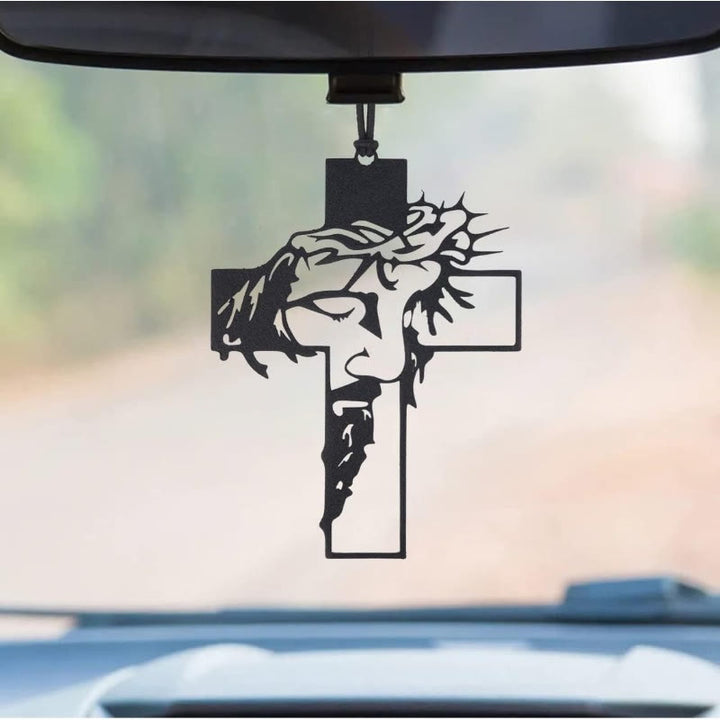 Christianartworkshop Journey Companion Jesus Crown of Thorns Cross Car Pendant - JESUS wirh Thorn - image 1