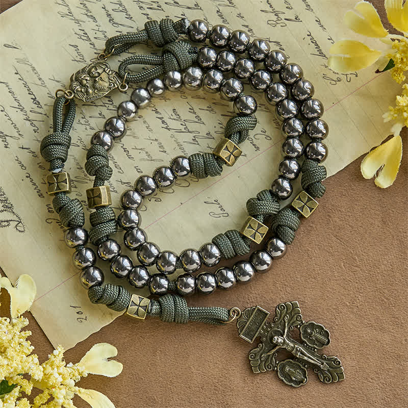 Christianartworkshop Military - Style Paracord Rosary: Silver-Toned Beads & Brass JESUS - No Letter - image 12