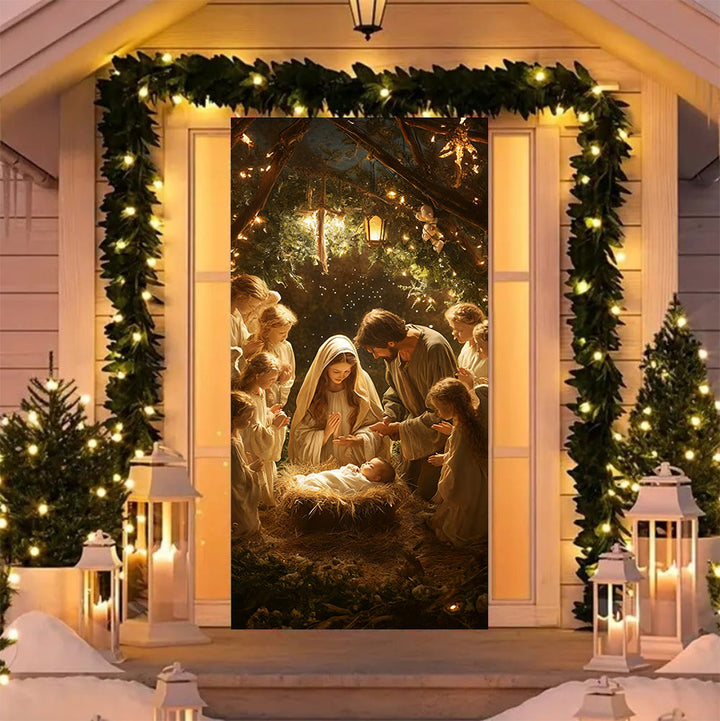 Christianartworkshop Holy Nativity Moment Door Curtain: Faithful Christmas & Daily Blessing - 36''*80''/91cm*203cm - image 0