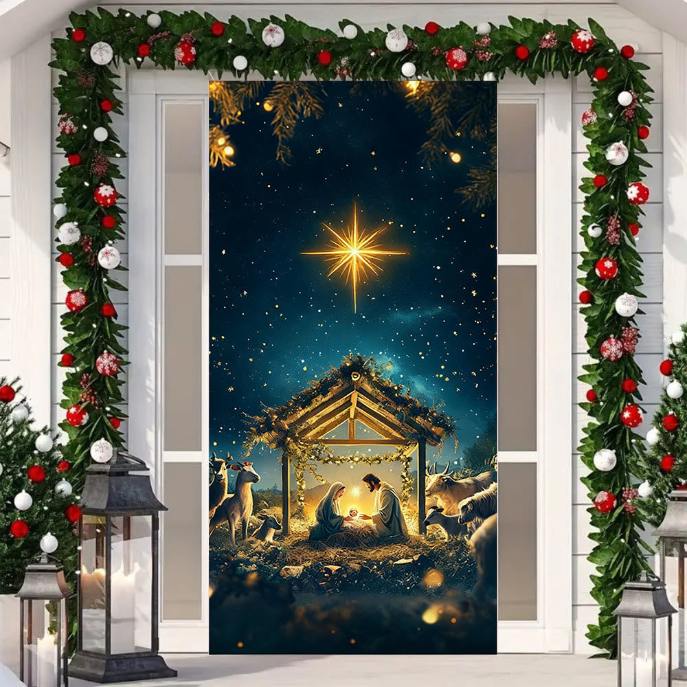 Christianartworkshop Bethlehem Star Nativity Door Curtain: Christmas Faith & Heavenly Glow - 36''*80''/91cm*203cm - image 0