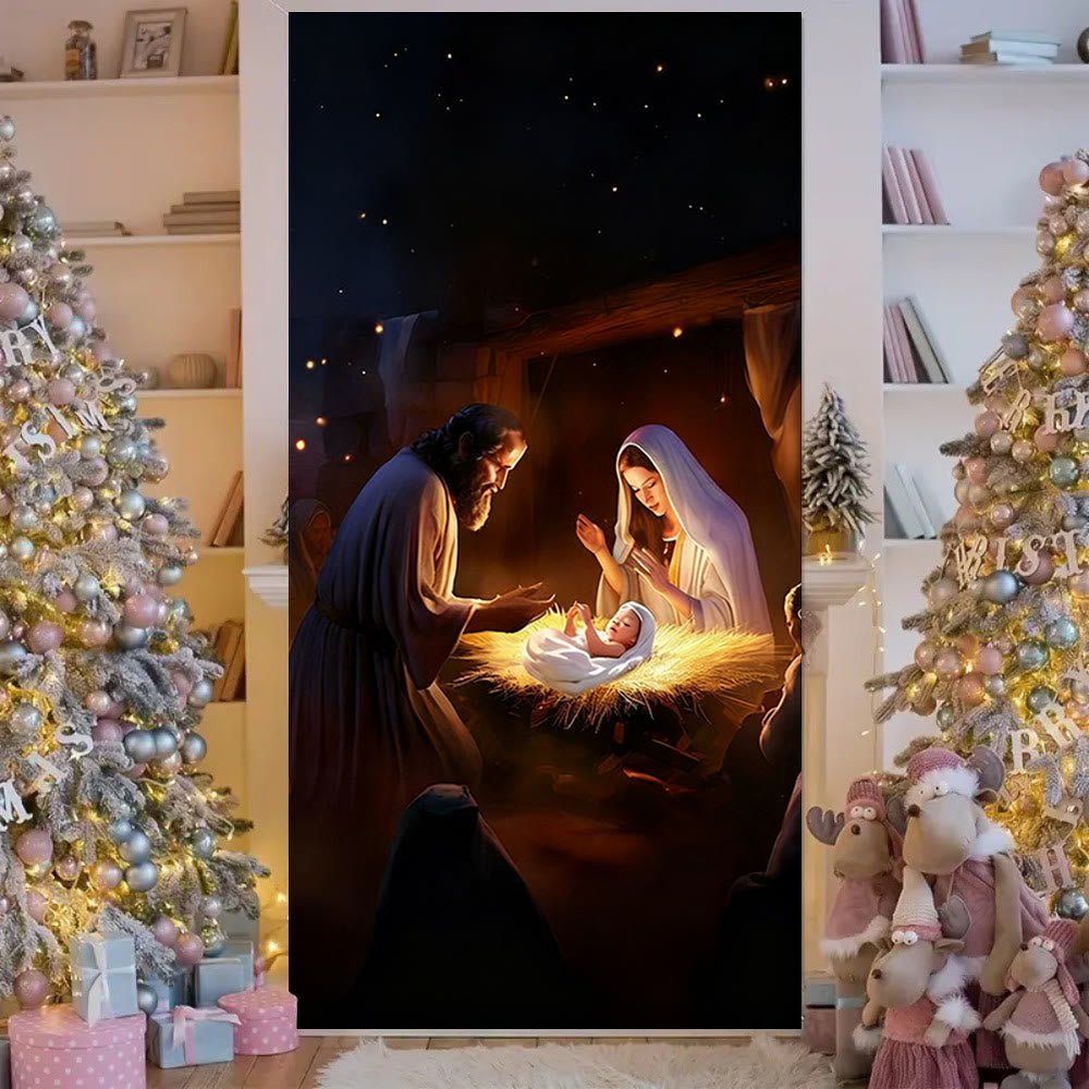 Christianartworkshop Warm-Lit Nativity Door Curtain: Christmas Faith Glow & Festive Charm - 36''*80''/91cm*203cm - image 0