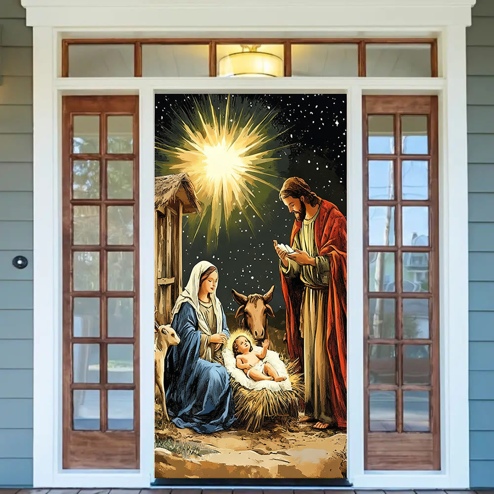 Christianartworkshop Star-Lit Nativity Door Curtain: Christmas Faith Glow & Festive Appeal - image 1