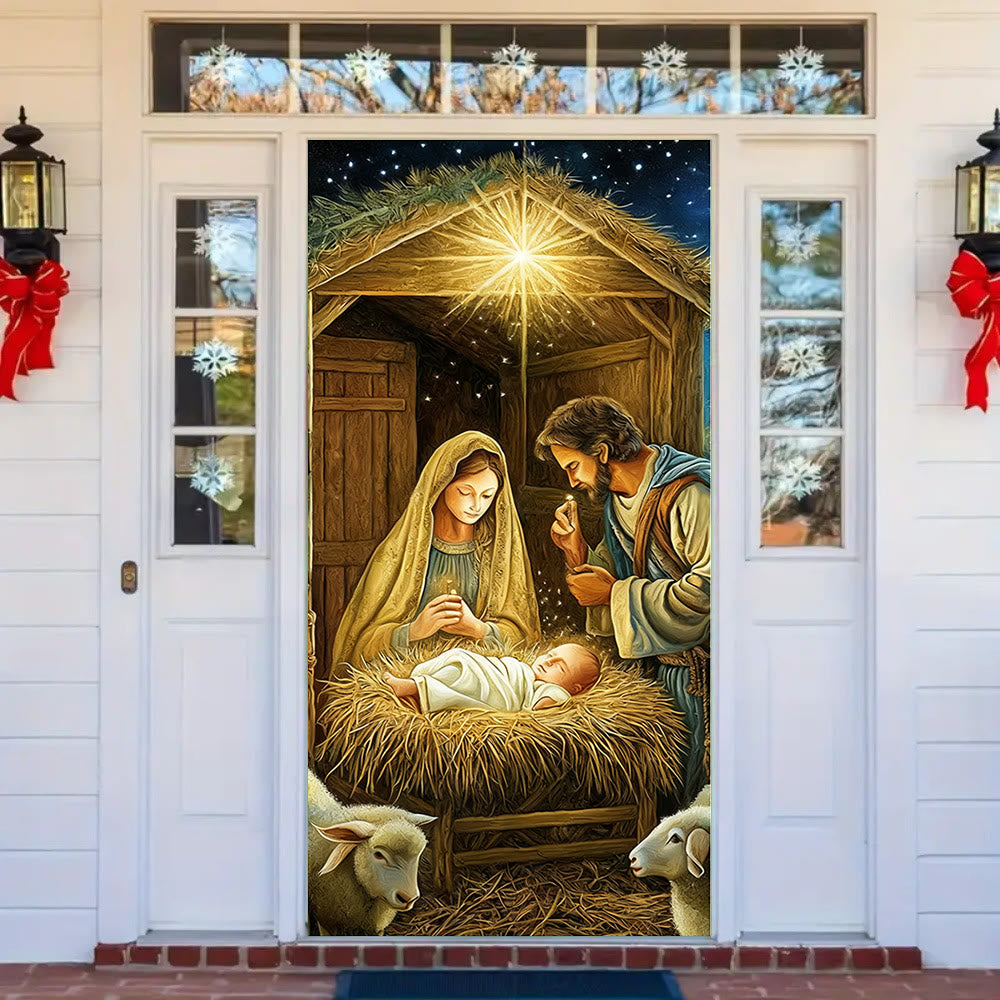 Christianartworkshop Realistic Nativity Door Curtain: Christmas Sacred Scene & Devout Atmosphere - image 2