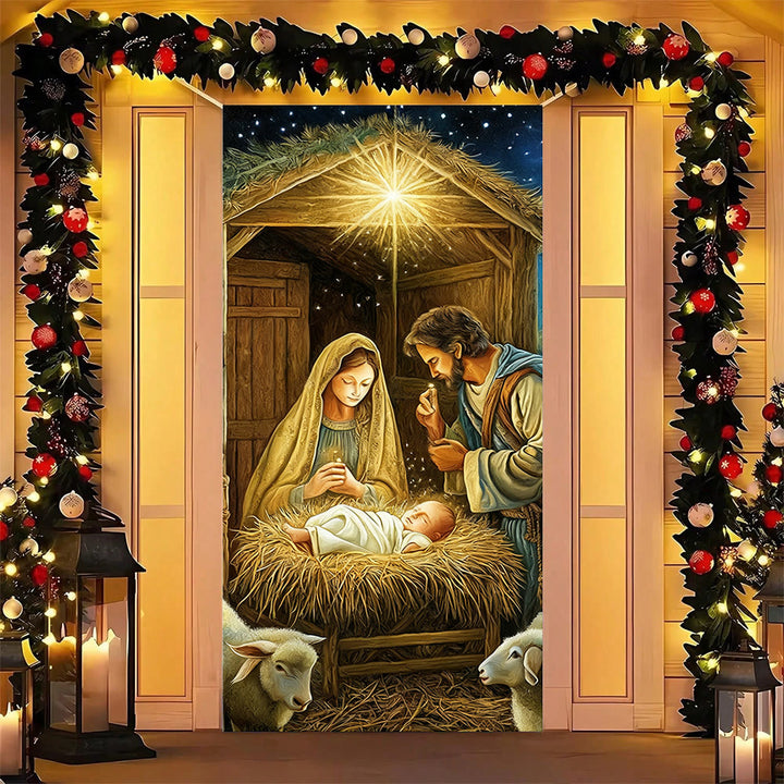 Christianartworkshop Realistic Nativity Door Curtain: Christmas Sacred Scene & Devout Atmosphere - 36''*80''/91cm*203cm - image 0