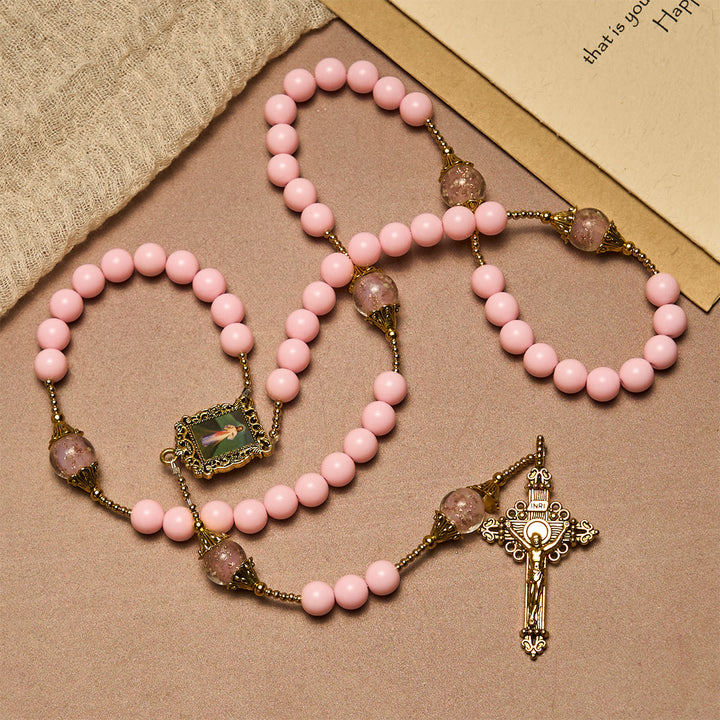 Christianartworkshop Elegant Pink Beads Faithful Rosary with Divine Mercy for Spiritual Comfort - image 4
