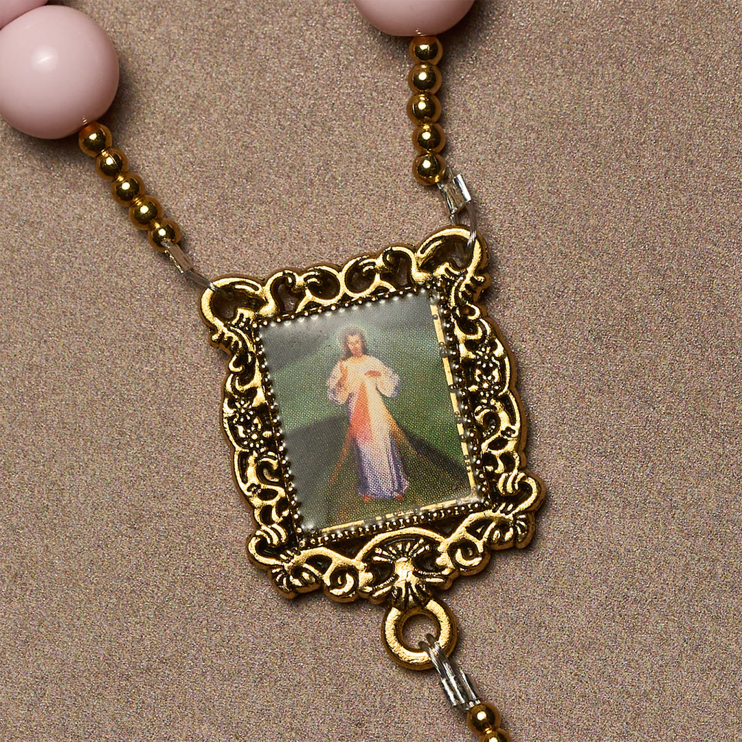 Christianartworkshop Elegant Pink Beads Faithful Rosary with Divine Mercy for Spiritual Comfort - image 6