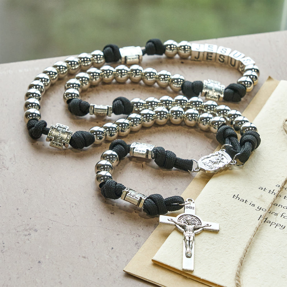 Christianartworkshop Battle Prayer Custom Rosary in Silver-Toned Beads & Personalized JESUS Letter - image 1