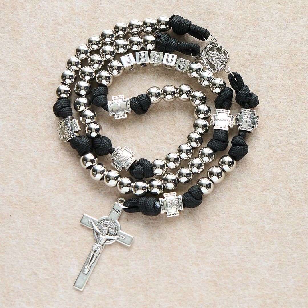 Christianartworkshop Battle Prayer Custom Rosary in Silver-Toned Beads & Personalized JESUS Letter - JESUS (No Custom) - image 0