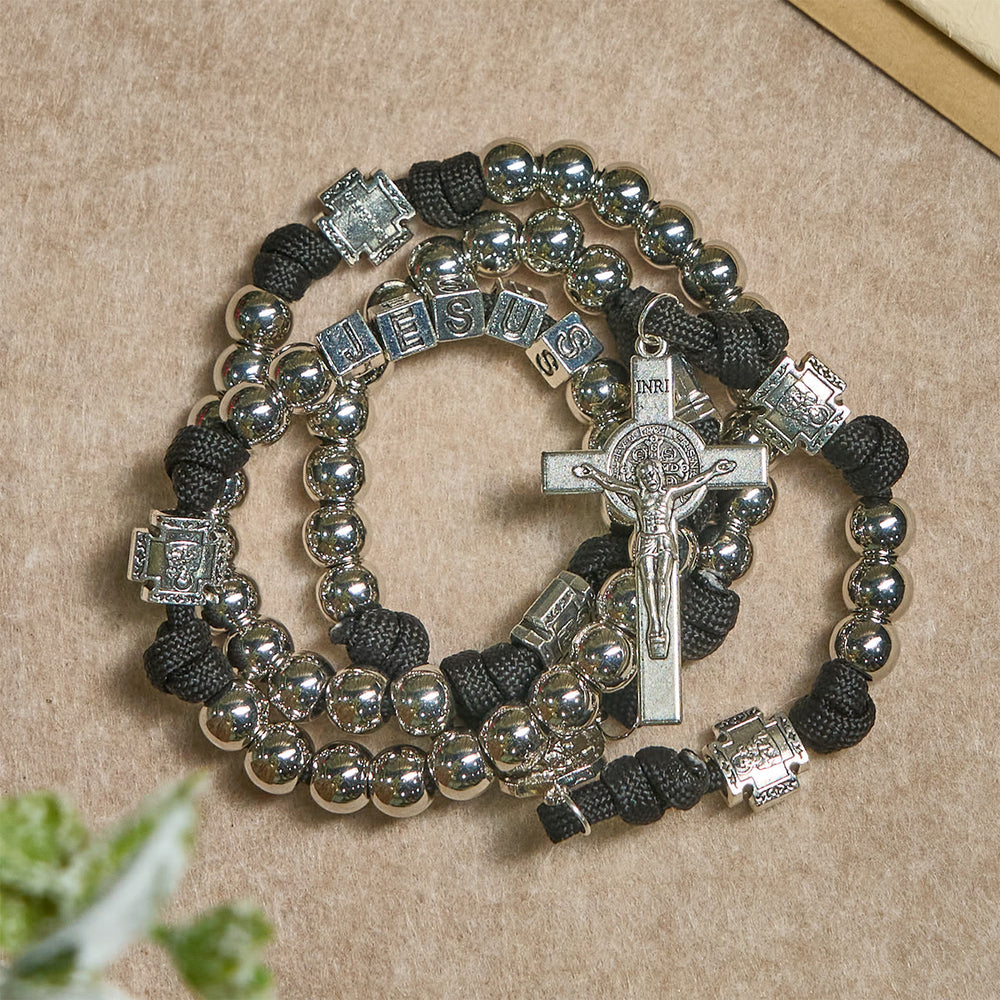 Christianartworkshop Battle Prayer Custom Rosary in Silver-Toned Beads & Personalized JESUS Letter - image 1