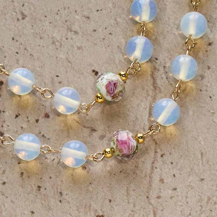 Christianartworkshop White Opal Bead Rosary with Floral Glass Accents & Sacred Crucifix - image 7
